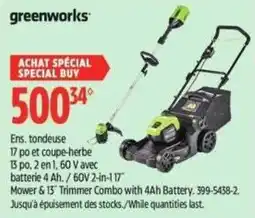 Canadian Tire greenworks mower & 13" trimmer combo with 4ah battery offer