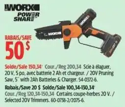Canadian Tire Worx power share 20v pruning saw offer