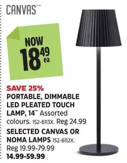 Canadian Tire Canvas portable dimmable led pleated touch lamp offer