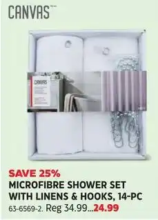 Canadian Tire Canvas microfibre shower set with linens & hooks, 14-pc offer