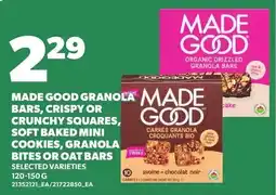 Loblaws Made good granola bars, crispy or crunchy squares, soft baked mini cookies, granola bites or oat bars offer