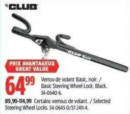 Canadian Tire Club basic steering wheel lock black offer