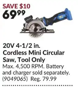 Princess Auto 20v 4-1/2 in. cordless mini circular saw, tool only offer