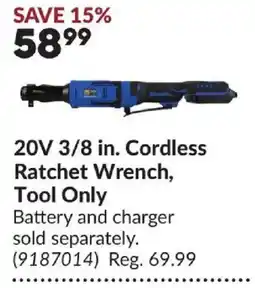 Princess Auto 20v 3/8 in. cordless ratchet wrench, tool only offer