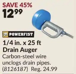 Princess Auto Powerfist drain auger offer