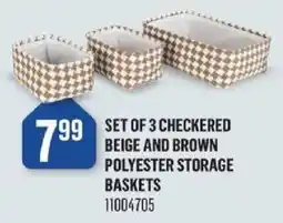 Canac Set of 3 checkered beige and brown polyester storage baskets offer