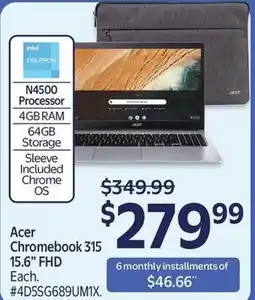 Walmart Acer Chromebook 315 15.6" FHD offer