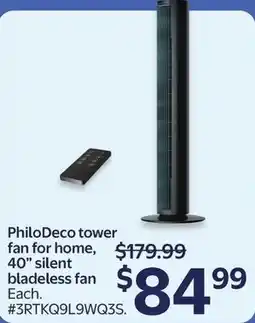 Walmart PhiloDeco tower fan for home, 40" silent bladeless fan offer