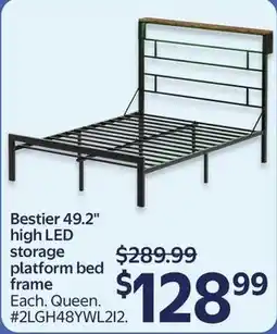 Walmart Bestier 49.2" high LED storage platform bed frame offer