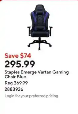 Staples Staples Emerge Vartan Gaming Chair Blue offer