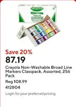 Staples Crayola Non-Washable Broad Line Markers Classpack offer