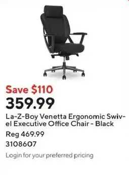Staples La-Z-Boy Venetta Ergonomic Swivel Executive Office Chair - Black offer