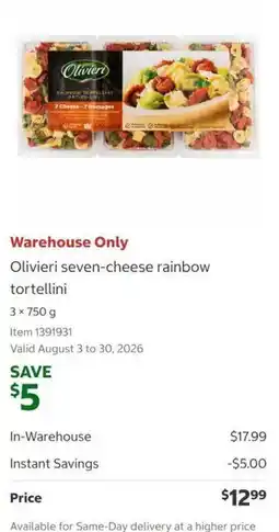 Costco Olivieri seven-cheese rainbow tortellini offer