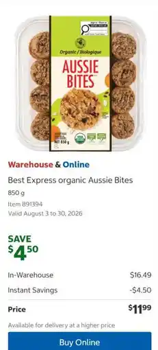 Costco Best Express organic Aussie Bites offer