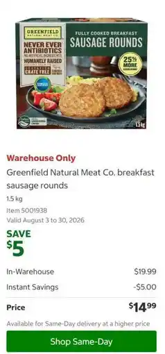Costco Greenfield Natural Meat Co. breakfast sausage rounds offer