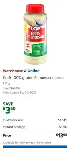 Costco Kraft 100% grated Parmesan cheese offer