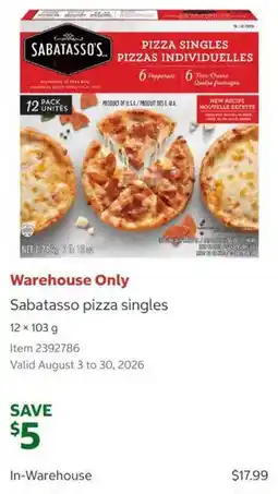 Costco Sabatasso pizza singles offer