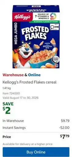Costco Kellogg's Frosted Flakes cereal offer