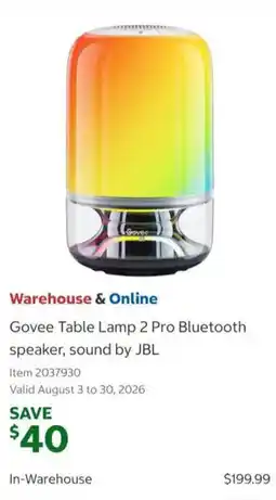 Costco Govee Table Lamp 2 Pro Bluetooth speaker, sound by JBL offer