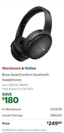 Costco Bose QuietComfort bluetooth headphones offer