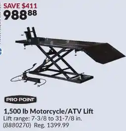 Princess Auto Pro Point 1,500 lb Motorcycle/ATV Lift offer