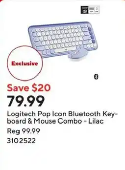 Staples Logitech Pop Icon Bluetooth Keyboard & Mouse Combo - Lilac offer