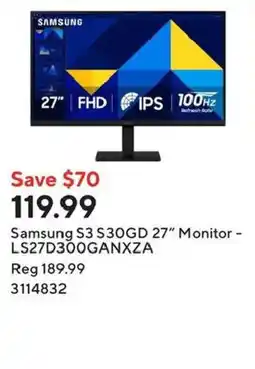 Staples Samsung S3 S30GD 27" Monitor - LS27D300GANXZA offer