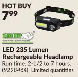 Princess Auto Grip led 235 lumen rechargeable headlamp offer