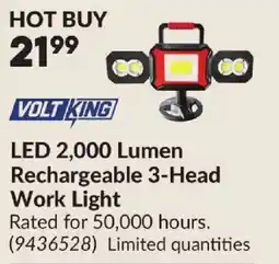 Princess Auto Volt King LED 2,000 Lumen Rechargeable 3-Head Work Light offer