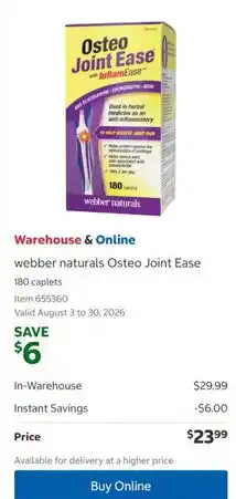 Costco webber naturals Osteo Joint Ease offer