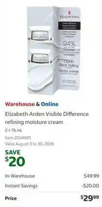 Costco Elizabeth Arden Visible Difference refining moisture cream offer