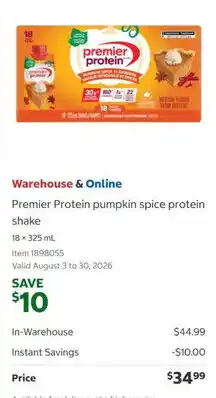 Costco Premier Protein pumpkin spice protein shake offer