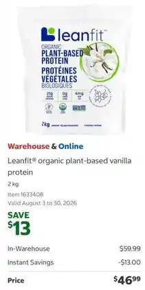 Costco Leanfit organic plant-based vanilla protein offer
