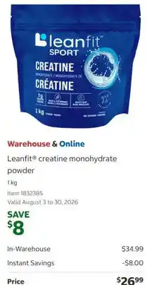 Costco Leanfit creatine monohydrate powder offer
