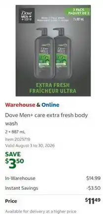 Costco Dove Men+ care extra fresh body wash offer