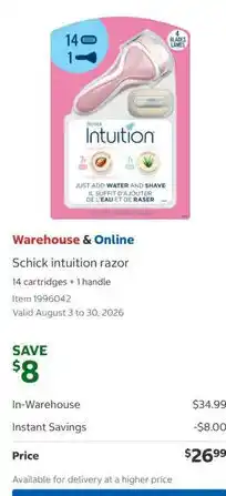 Costco Intuition Schick razor offer