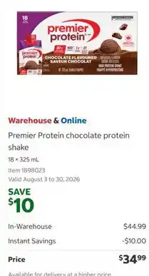 Costco Premier Protein chocolate protein shake offer
