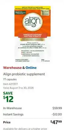 Costco Align probiotic supplement offer