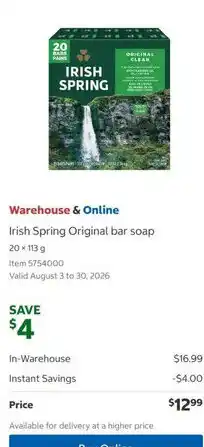 Costco Irish spring original bar soap offer