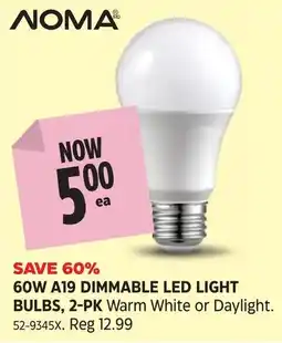 Canadian Tire Noma 60w a19 dimmable led light bulbs offer