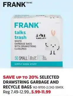 Canadian Tire Frank drawstring garbage and recycle bags offer