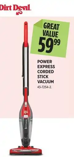 Canadian Tire Dirt Devil power express corded stick vacuum offer