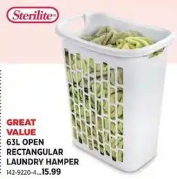 Canadian Tire Sterilite 63L open rectangular laundry hamper offer