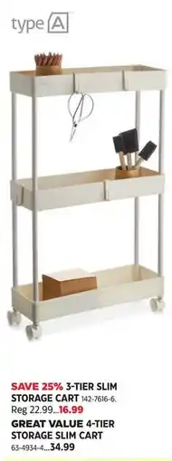 Canadian Tire Great Value 4-tier storage slim cart offer