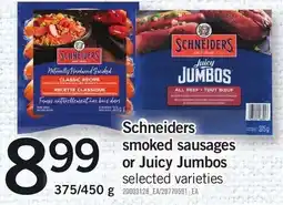 Loblaws Schneiders smoked sausages or Juicy Jumbos offer