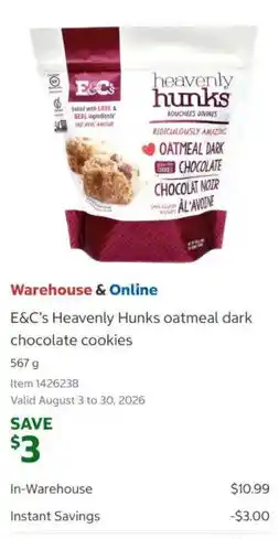 Costco E&C's heavenly hunks oatmeal dark chocolate cookies offer