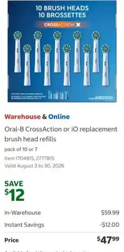 Costco Oral-B CrossAction or iO replacement brush head refills offer