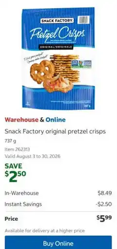 Costco Snack Factory pretzel crisps offer