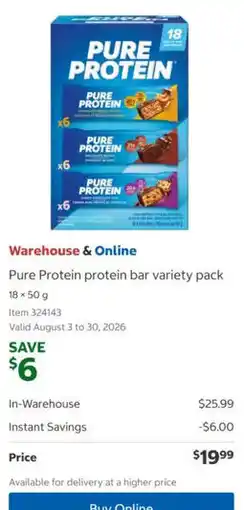 Costco Pure Protein protein bar variety pack offer