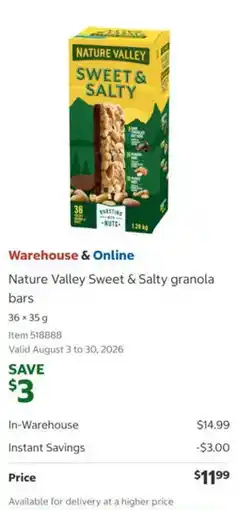 Costco Nature Valley Sweet & Salty granola bars offer